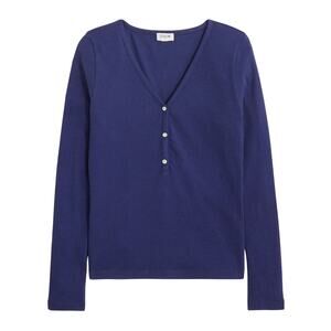 NWT J.Crew Factory Navy Ribbed V-Neck Henley Top M Long Sleeve Stretch